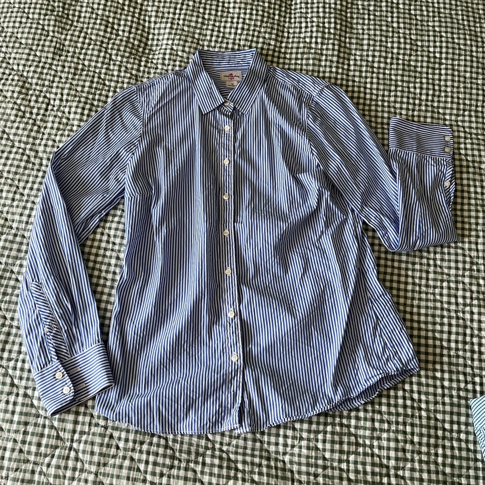 Women’s J. Crew Blue and White Striped Button Down Shirt
